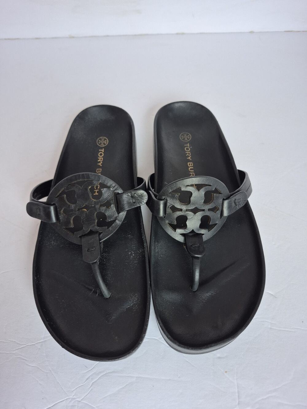 Tory Burch Miller Cloud Leather Thong Sandals BLACK US 8.5M